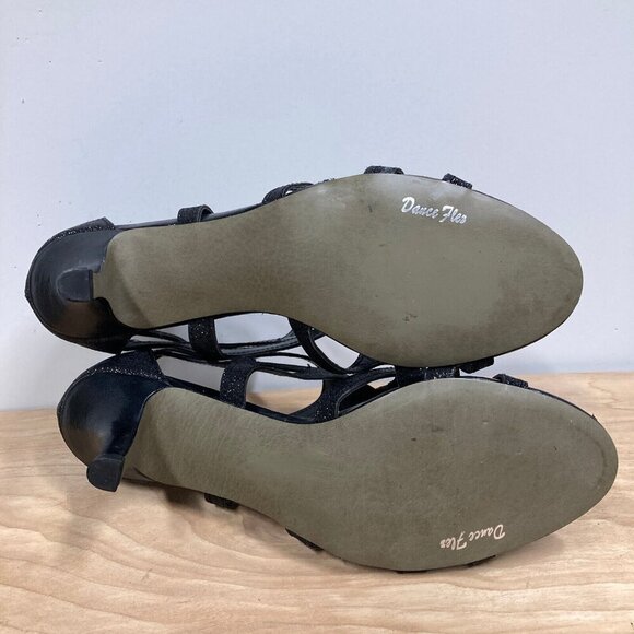 Easy Street Alive At 5 Flattery, Sz 8.5, Dress Dance Sandals Black Glitter Heels - Picture 9 of 9